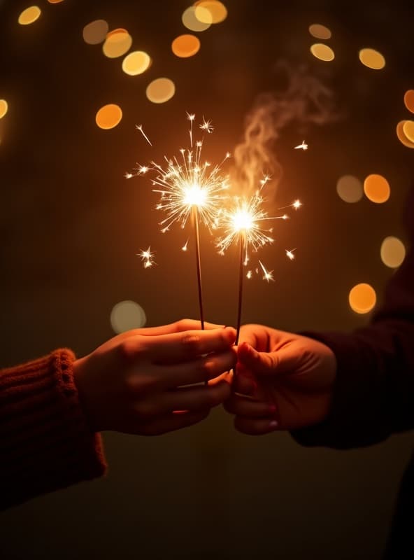 Hands holding sparklers at night